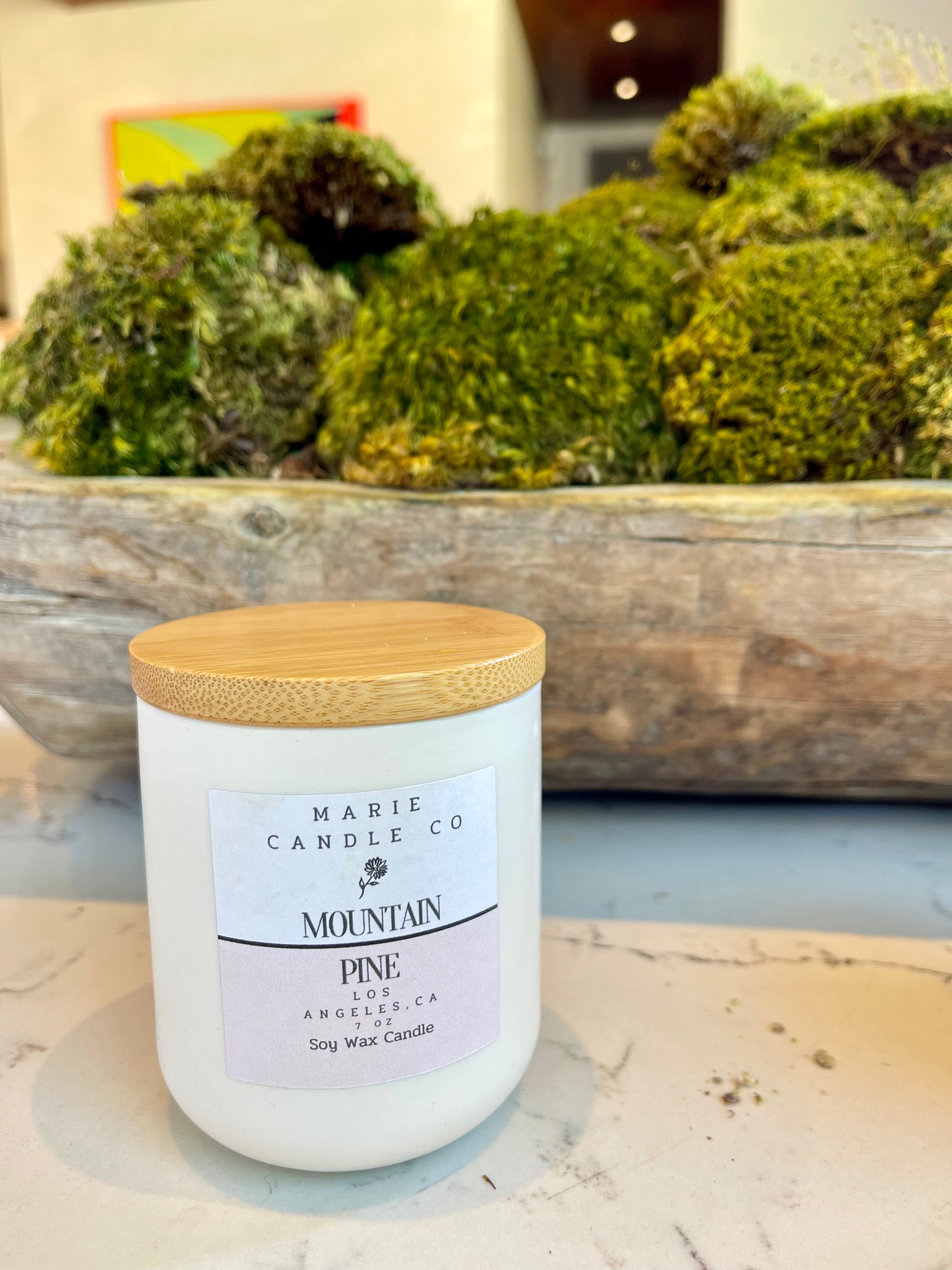 Marie Candle Co candle with wooden lid Mountain Pine fragrance
